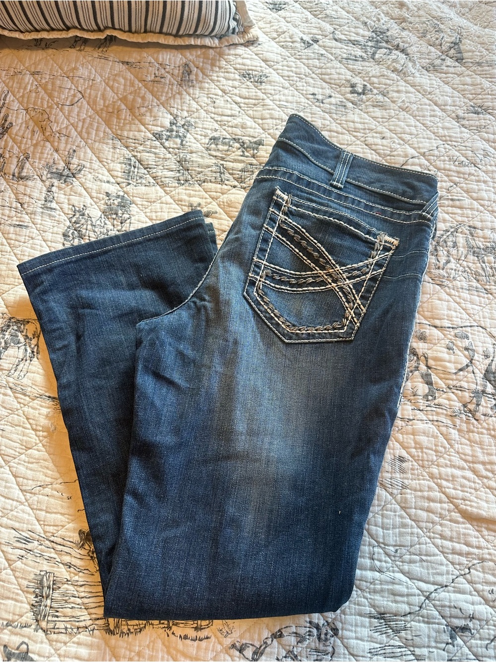 Ariat Dark Blue Bootcut Jeans with White Contrast Stitching